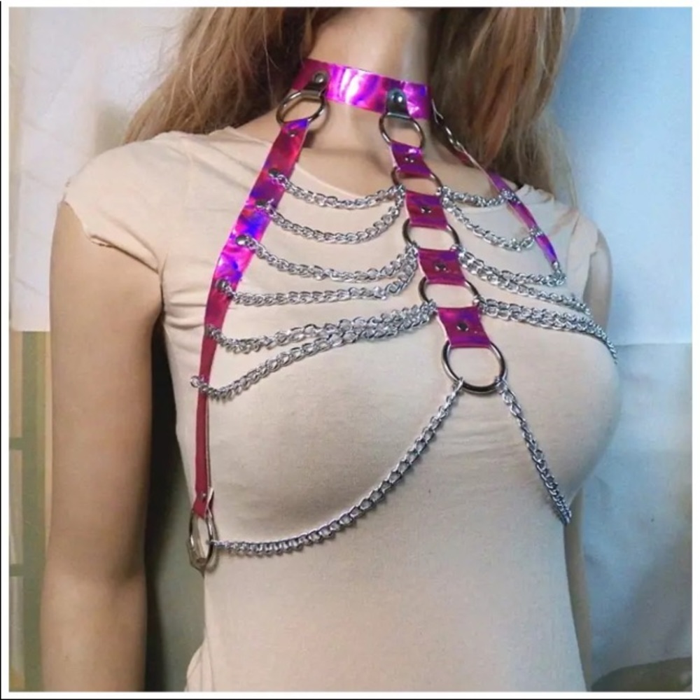 😻Halter Color Body Harness Chain Holographic Belt - Picture 7 of 11